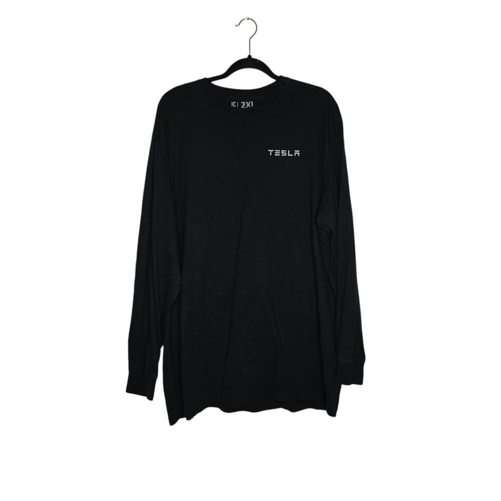 Tesla Men's 2XL Black Long Sleeve T-Shirt Logo 100% Cotton Crew Neck Graphic Tee